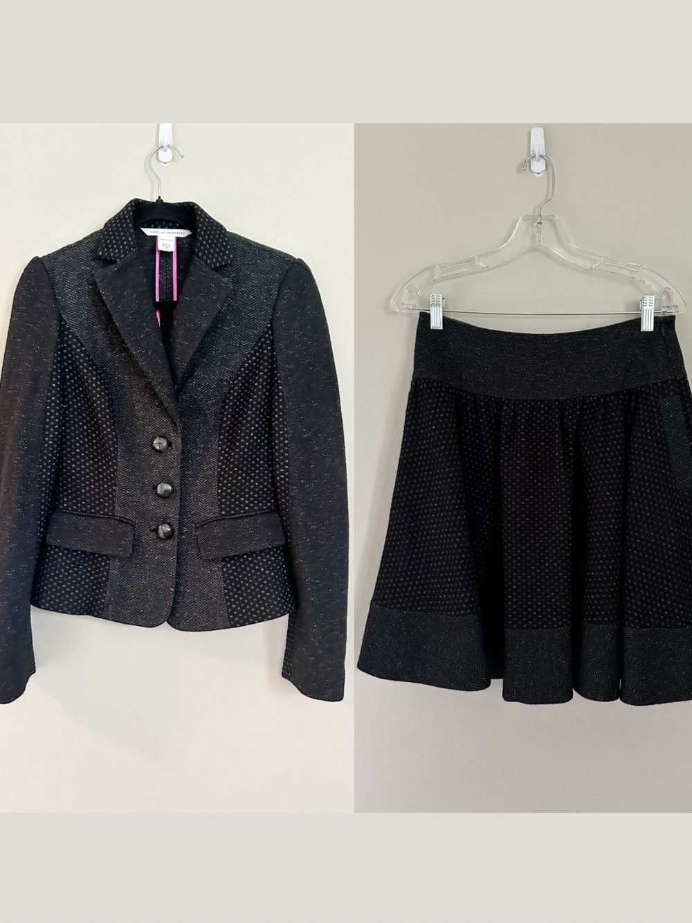 Diane Von Furstenberg Skirt Suit Set 6 Gray Wool Tailored Blazer Office Wear